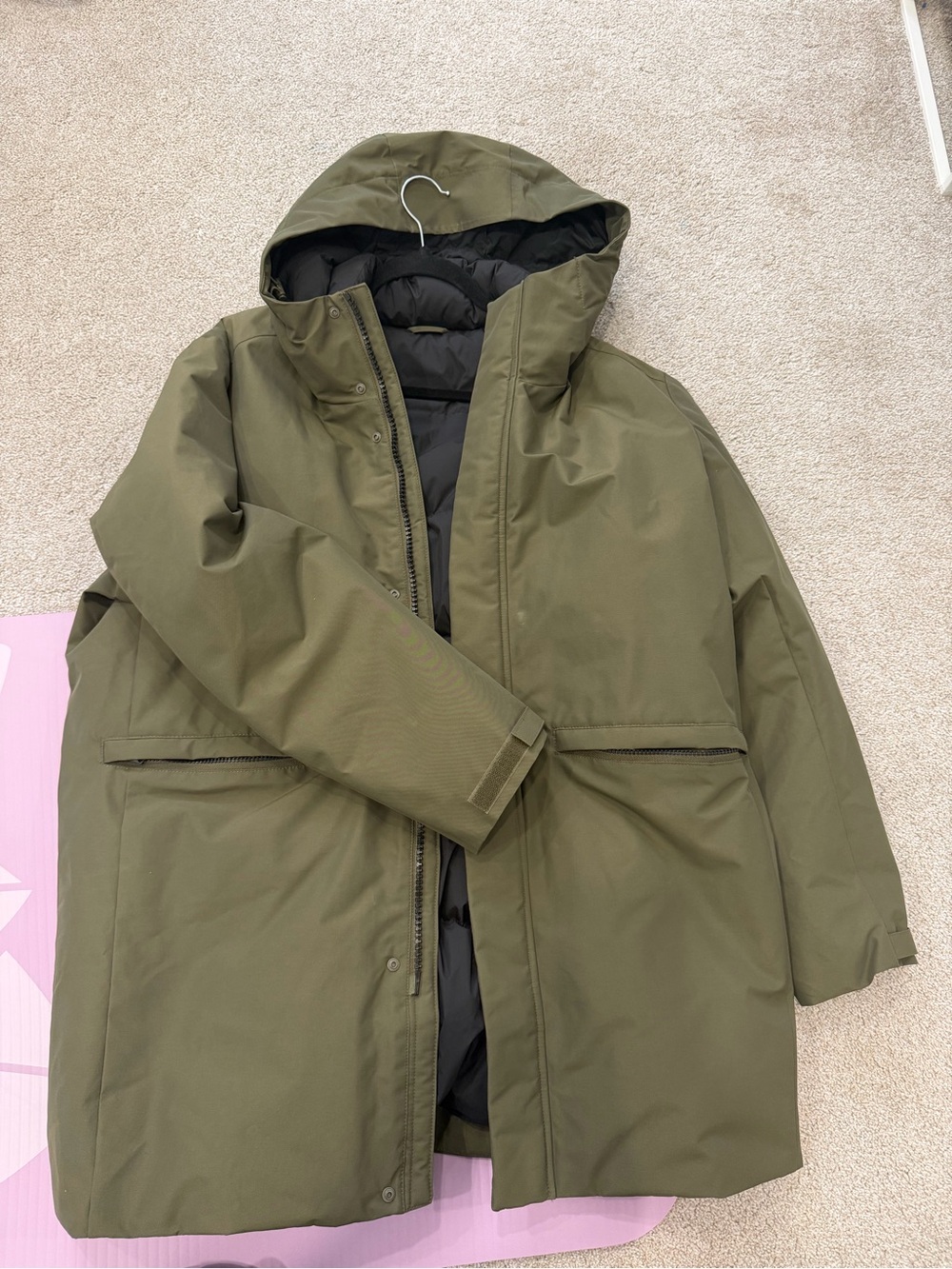 Zara Olive Green Hooded Puffer Coat